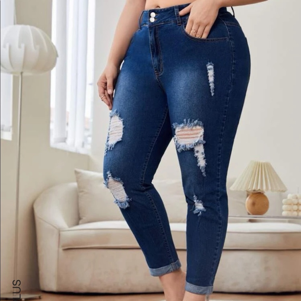 Shein Plus Size Dark Ripped Skinny Jeans